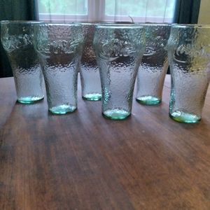 COPY - Set of 6 Vintage Green Pebbled Coca-Cola G…